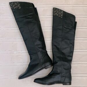 Candela Pirate Crush Studs Black Over the Knee High Tall Leather Boots